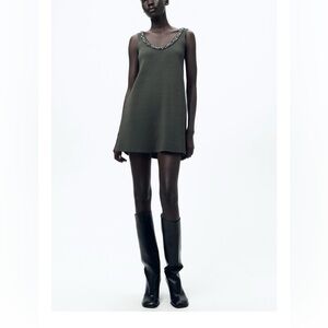ZARA PLAIN KNIT DRESS WITH JEWEL BEADING. Size Large. NWT